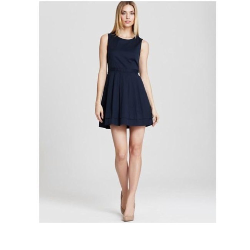 Theory Calyxa Navy Pleated Dress